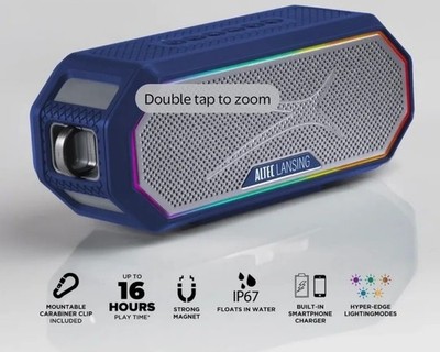 Altec Lansing HydraJolt 2.0 Waterproof Bluetooth Speaker Blue Black Charger