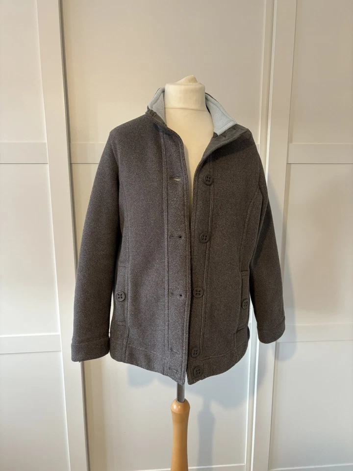 Marks & Spencer Grey Fleece Jacket size 18 Buttons Side Pockets Blue Warm VGC - Image 4 of 4