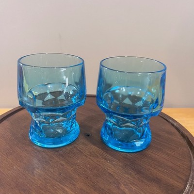 Vtg Viking Georgian Bluenique Glass Juice Tumblers MCM Blue Set of 2 USA 4''