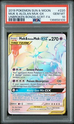 Pokemon Muk & Alolan Muk Gx Unbroken Bonds 220/214 Secret Rare PSA 10 Gem Mint - Image 1 of 2
