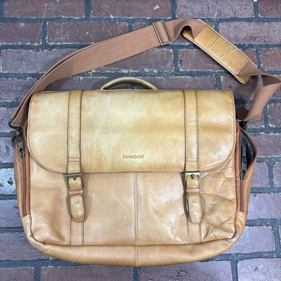 Samsonite Brown Genuine Leather Flap-over Messenger Bag Computer Briefcase 
