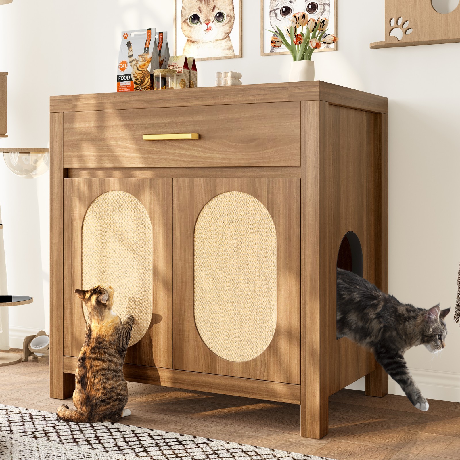 Enclosure Hidden Cat Furniture W/scratching Board Storage