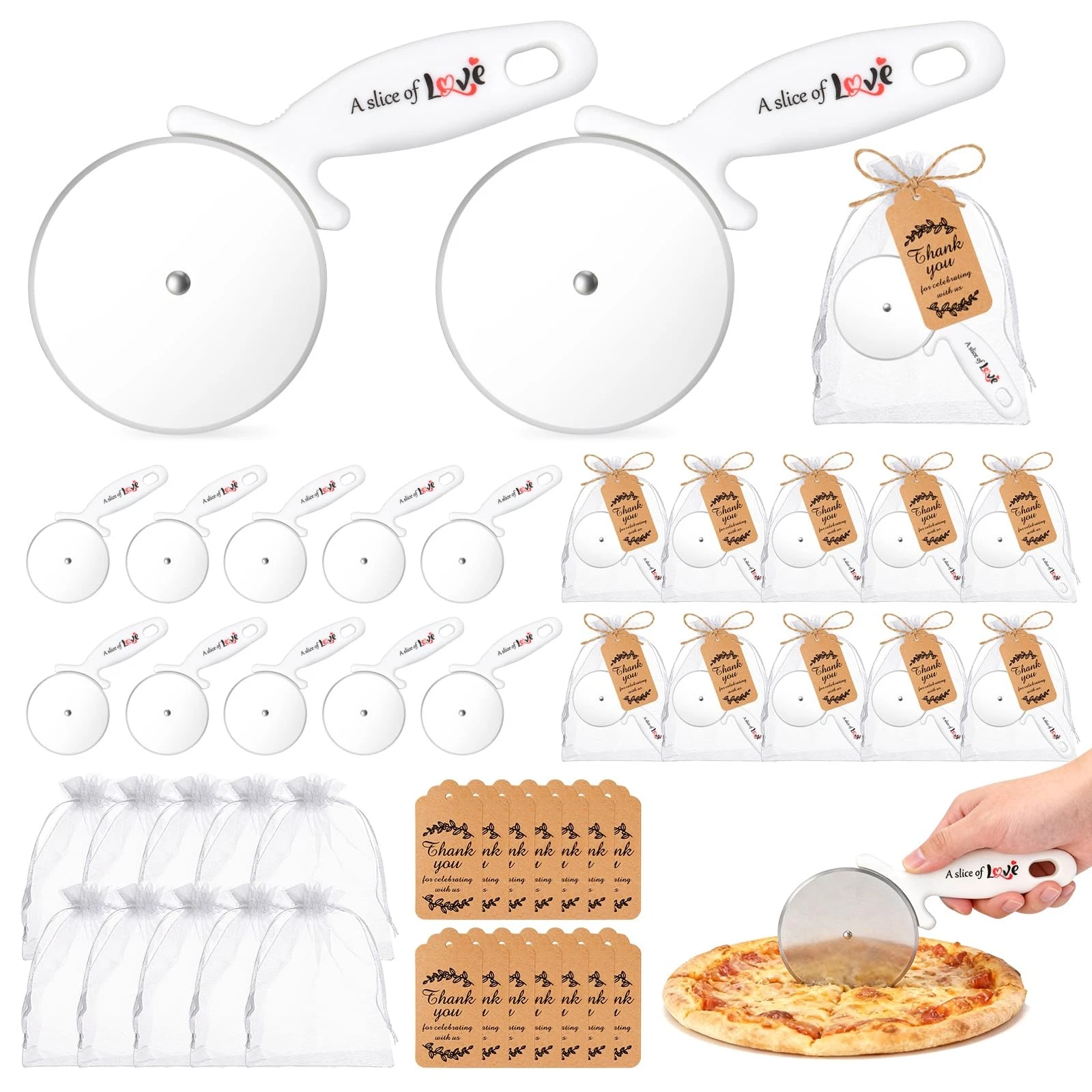 30Pcs A Slice of Love Pizza Cutter Wedding Party Favors for Guests White Stai...