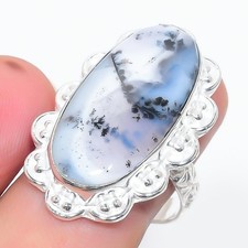 Natural Dendrite Opal Gemstone 925 Sterling Silver Jewelry Ring Size 8 US