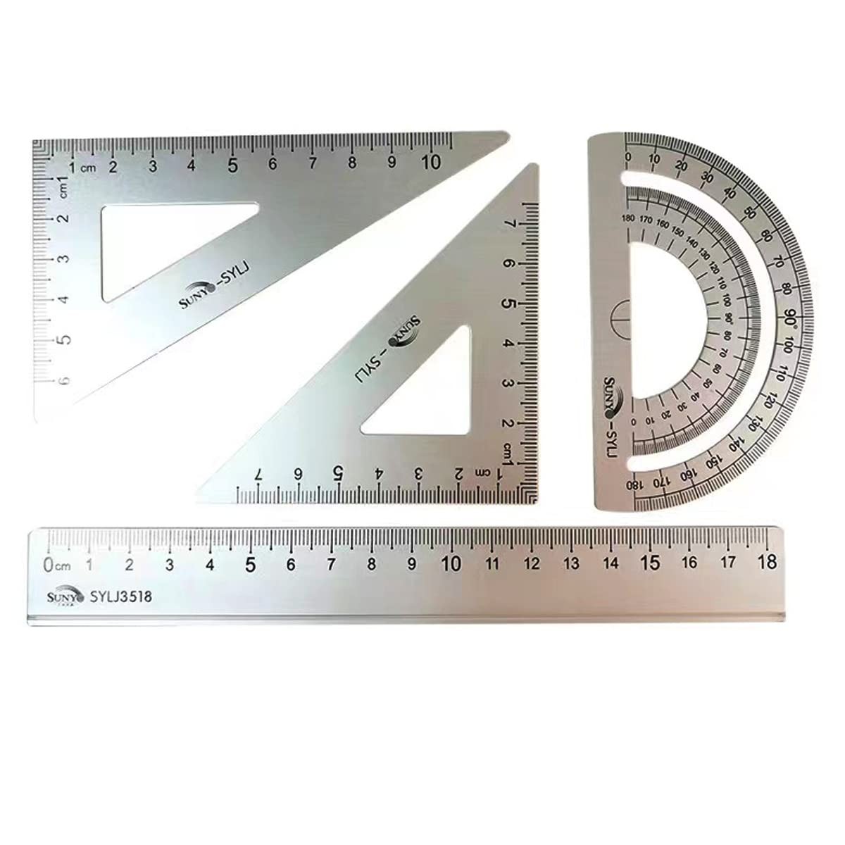4 Pack Tools Steel Student Rulers Set Math Geometry Tool Ruler 2 Triangle Ruler