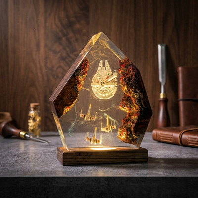 Galaxy Starship Resin Lamp LED Night Light Space Battle Diorama Decor