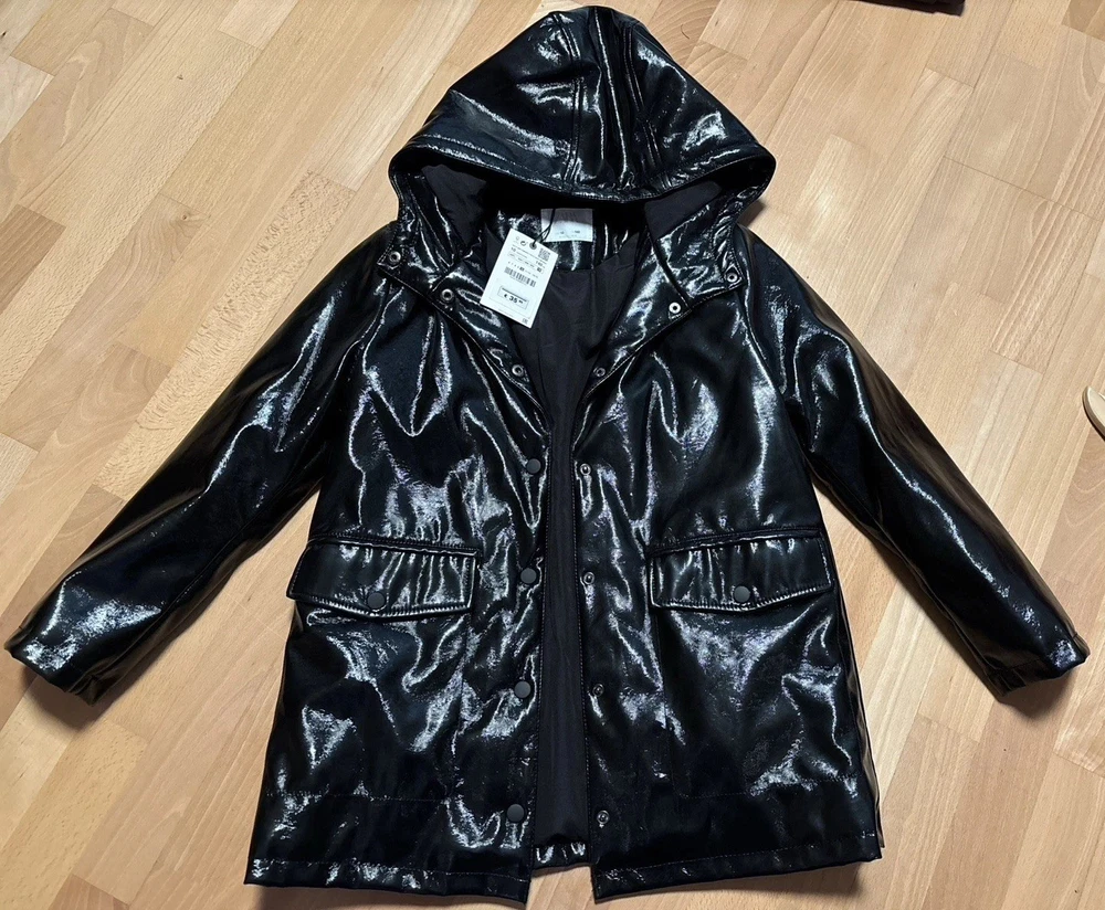 Lack Jacke mit Kapuze, Druckknöpfe, Größe 140, Zara, Kunstleder, Neu