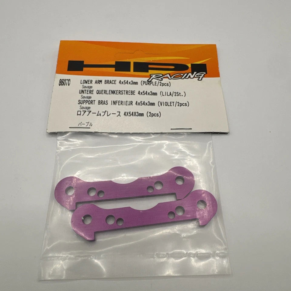 RC HPI Savage 5 x 54 x 3 mm Lower Arm Braces Aluminum Purple (2) 86070 - Image 2 of 4