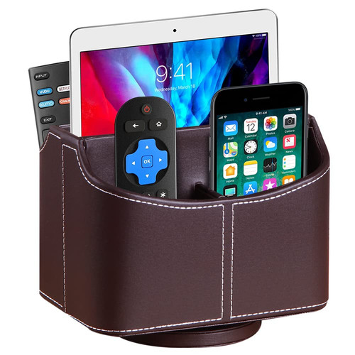 360° Rotating Remote Control Holder, PU Leather TV Remote Caddy Organizer Bas...