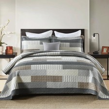 Quilt King Size 100 Cotton King Size Quilts Grey Black Brown Quilted Bedspre...