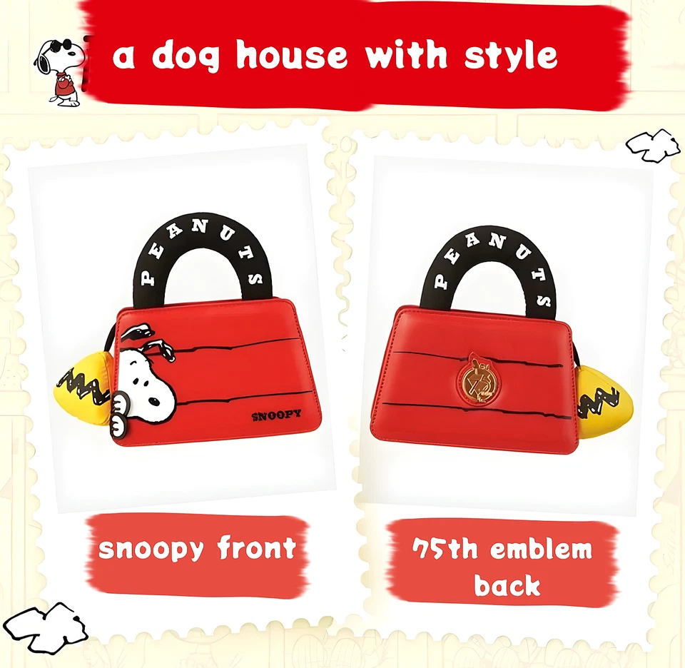 Snoopy 2way Crossbody Bag Peanuts 75th Anniversary Dog House Cute Handbag - Image 3 of 4