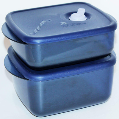 Tupperware Set Of 2 Vent N Serve Medium Rectangles 2.5 And 4 Cups Indigo Blue