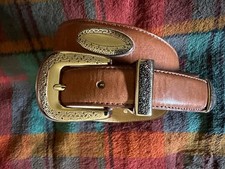 Men  s Brown Belt Full Top Grain Genuine Leather With Conchos Size 40