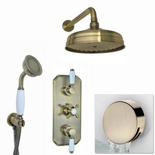Regent Shower Head Handset Kit Triple Valve 3-Outlet Thermostatic Antique Brass