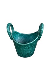 Vintage Italian Pottery Cachepot Planter Teal Green Drip Glaze Double Handle