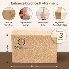 Natural Cork Yoga Block 9 X6 X3 1.5 Lbs Heavyweight Non-Slip Eco-Friendly Dense