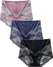 Women's High Waisted Brief Lace Panties, French Hipster underwear