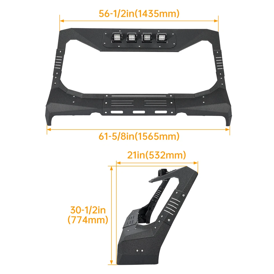 For Jeep Wrangler JK 2007-18 Steel Armor Windshield Frame Cover Visor Cowl w/LED Foto 2 de 4