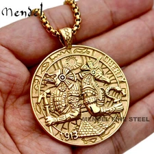 MENDEL Mens Gold Plated Egyptian Hip Hop Anubis Pendant Necklace Stainless Steel