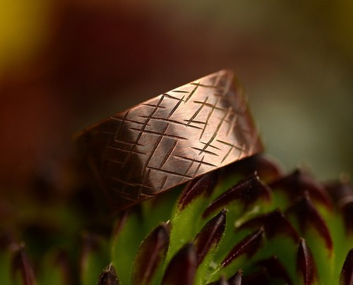 Wide Band Antiqued Pure copper Textured Unisex Jewelry Ring Gift For Men Women - Picture 2 of 5