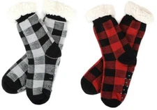 Women's Checkered Plush Fleece Lined Sherpa Slipper Socks One Size Fits Most