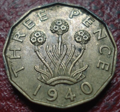 1940 BRITISH THREE PENCE IN FINE-VF CONDITION
