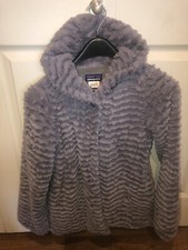 Patagonia Girls Faux Fur Jacket Kids Coat Collared Button Gray Large 12Y