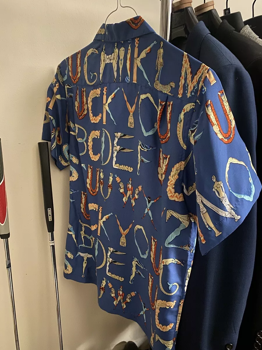 Supreme Alphabet Silk S/s Shirt short Sleeve M Blue Ss18 Foulard Hermès Scarf