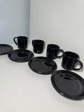 Benson And Hedges Signature Collection Set Of 4 Black Saucers 4.75" & Mini Cups