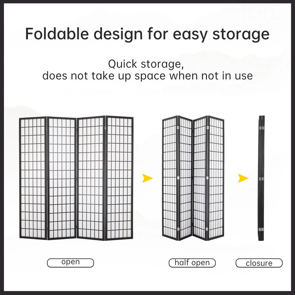 Room Divider 4 Panel Oriental Shoji Screen 6Ft Folding Privacy Divider Wall - Image 3 of 4