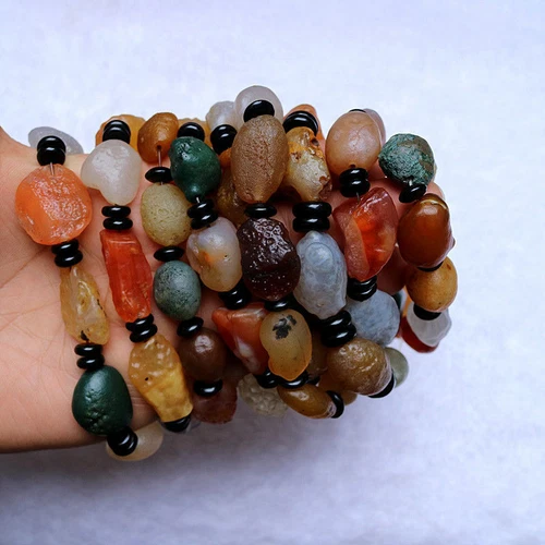 Rare Beautiful Natural Agate Desert Stones Chinese gobi Prayer Bracelet 14*25MM - Picture 5 of 5