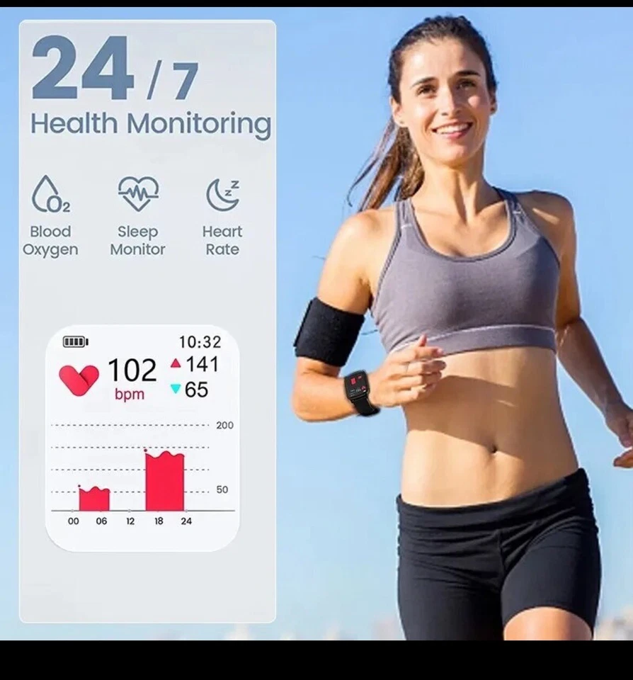 Men Women Bluetooth Smart Watch Wristwatch Phone Call For Android Mobile Phones - Image 2 of 4