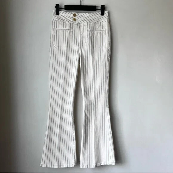 Frame Le Hardy Cropped Flare White Khaki Stripe Jeans 25"