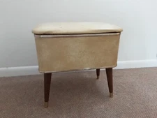 VTG GUC MCM Hawkeye by Burlington Sewing Basket Foot Stool Ottoman Vinyl Wood