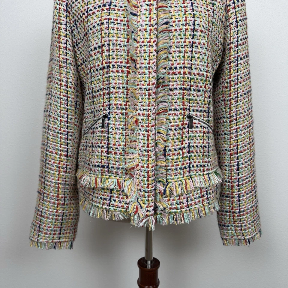 Halogen Jacket Blazer Womens Medium Rainbow Tweed Fringe Preppy Old Money Office - Image 3 of 4