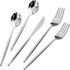 180 Pcs Silver Plastic Silverware, Silver Utensils Heavy Duty, Elegant Plastic