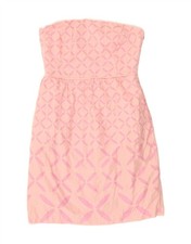 J. CREW Womens Strapless Dress US 4 Small Pink Geometric Cotton VL02