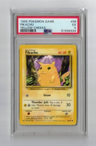 1999 POKEMON GAME YELLOW CHEEKS-SHADOWLESS #58 PIKACHU PSA 5