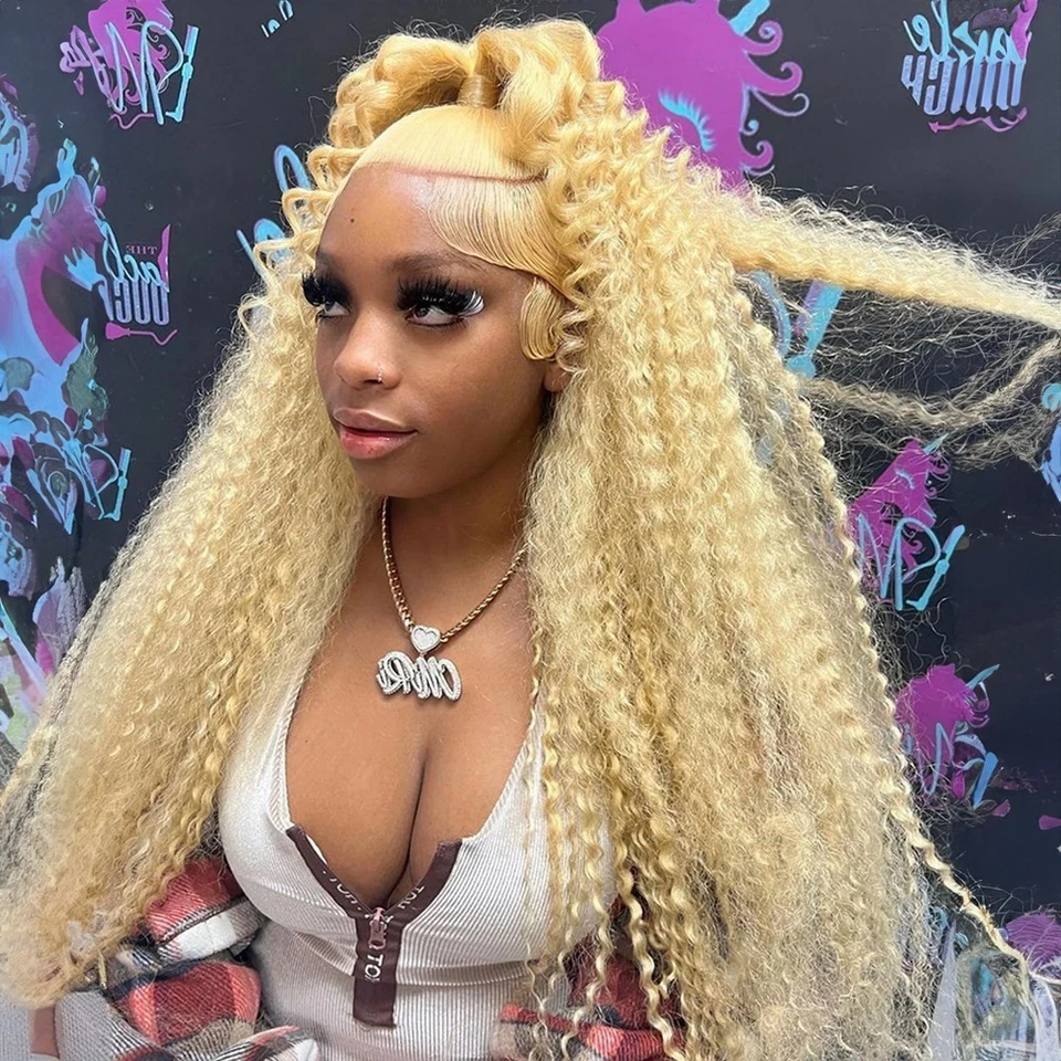 Peluca frontal de encaje rizada rubia miel 42 pulgadas 613 HD 13x6 cabello humano pre... Foto 4 de 4