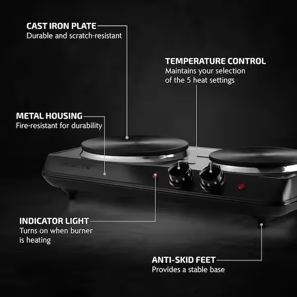 Double Burner Electric Stove Cast Iron Hot Plates Cooktop Kitchen Black ...