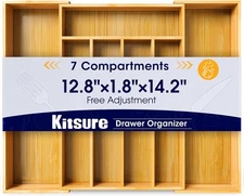 Bamboo Silverware Organizer,Expandable Drawer Organizer  Natural14.2"×12.8"×1.