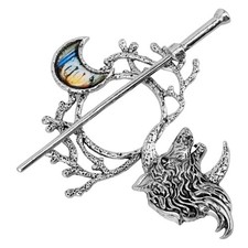 Viking Wolf Moon Hair Clips: Vintage Celti-c Knot Shawl Hairpins Retro Silver...