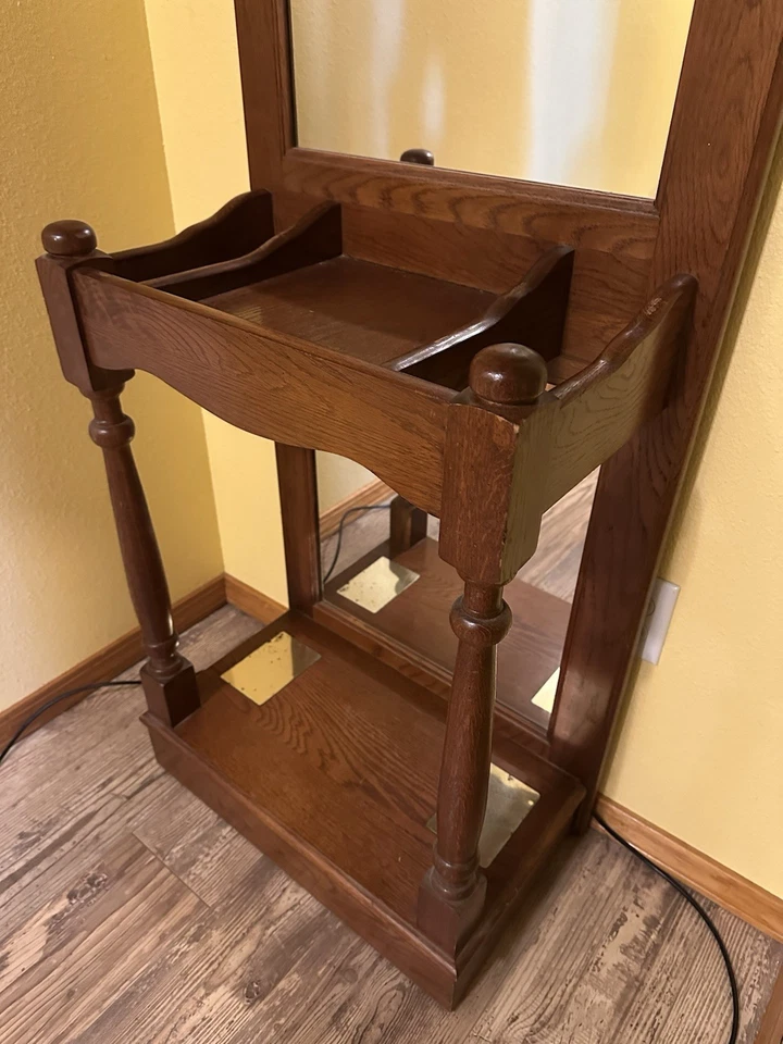 Vintage Oak Hall Tree With Mirror - Image 3 of 4