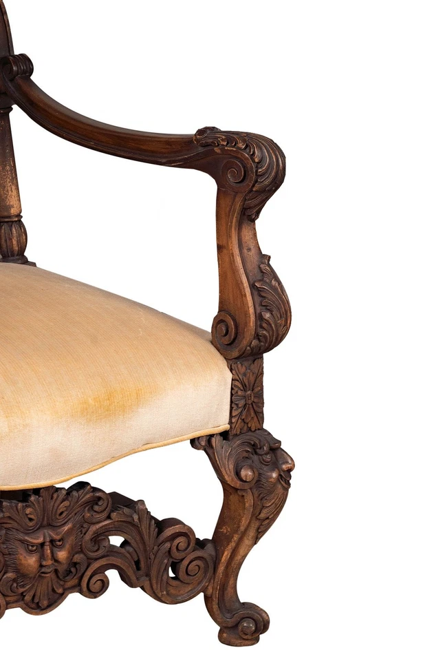Sillón grande tallado estilo barroco italiano de principios del siglo XX Foto 4 de 4