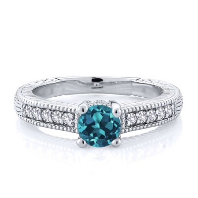 925 Silver London Blue Topaz and White Created Sapphire Ring (0.85 Ct)