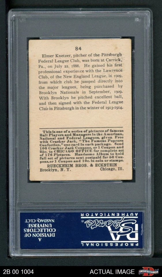 1915 Cracker Jack #84 Elmer E. Knetzer Pirates PSA 3 - VG - Image 2 of 2