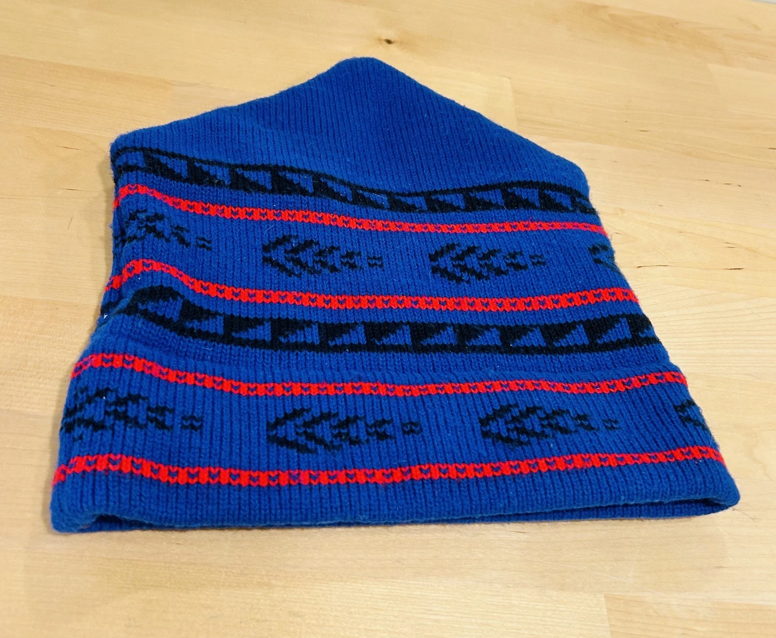 Vintage Ski Knit Beanie Hat Blue Red Aztec Geometric Maureen of the Mews