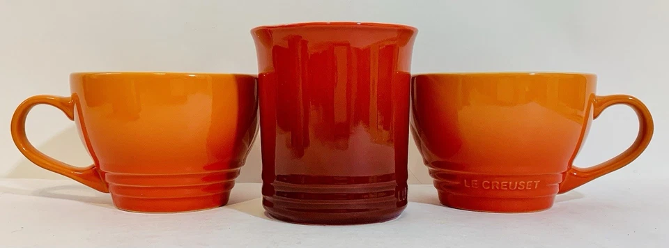 Le Creuset Juego De 3 Tazas Taza Ombre Naranja/Rojo Llama Cappuccino Gigante 400 ml Nuevo Foto 2 de 4