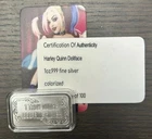 Sexy! Harley Quinn Dollface 1 Oz .999 Silver Color Art Bar With COA Mintage 100