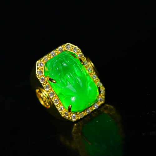 Anillo Pixiu amuleto de jadeíta verde helado natural atractivo para la riqueza de colección para hombres - Imagen 2 de 9